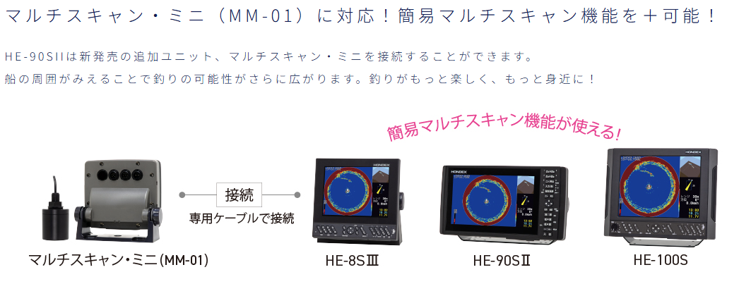 【マルチスキャン・ミニ接続対応】 HE-90SII ホンデックス デプスマッピング 9型ワイド液晶プロッター 魚探 GPS内蔵 HE-90S2 HONDEX