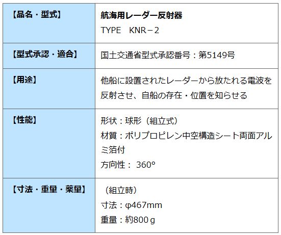 レーダーリフレクター KNR-2 【JCI認定品】航海用 レーダー 反射器