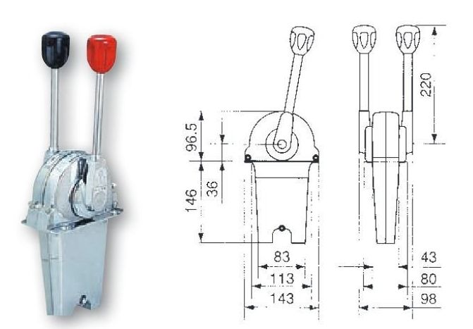 MVT543 コントロールBOX ２レバー (インチネジ) 船外機