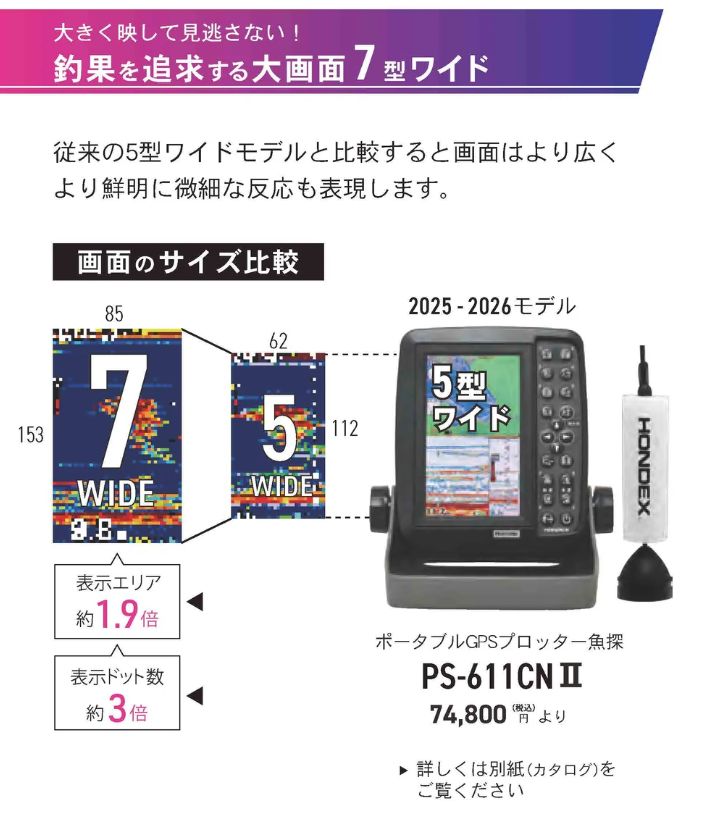 【11月上旬頃 入荷予定】 2025-2026モデル PS-711CN ワカサギパック ホンデックス 7型ワイド ポータブル GPS内蔵 プロッター 魚探 PS-711CN-WP HONDEX