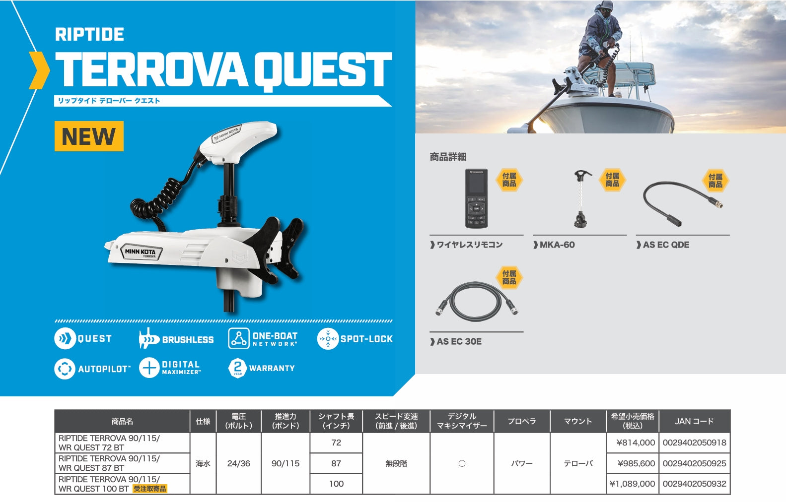 2024年NEWモデル アイパイロット 正規品 RT テローバ クエスト 技適マーク有 ブラシレス i-PILOT 海水用モデル RIP TIDE  TERROVA WR QUEST ミンコタ MINNKOTA