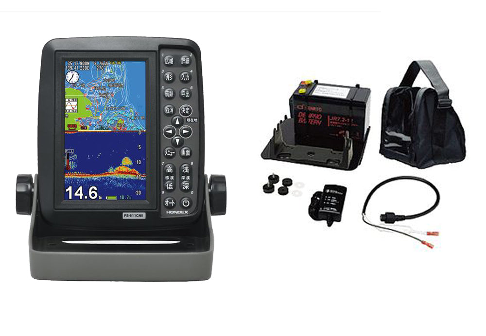 PS-611CNII バッテリーセット BS07 セット HONDEX (ホンデックス) 5型ワイド液晶 ポータブル GPS内蔵 プロッター 魚探 PS-611CN2